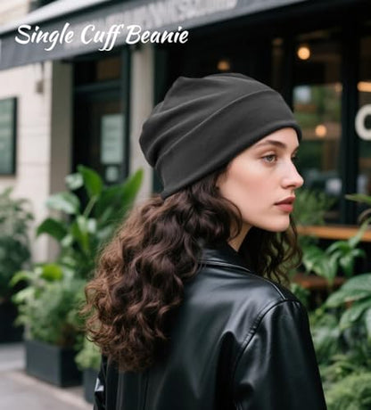 Slouchy Beanie for Women Men Thin Knit Winter Hat 93% Cotton Beanies - color: Black