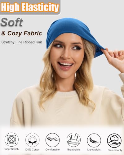 ROYBENS Thin 100% Cotton Beanie for Men Women Lightweight Slouchy Chemo Hat - color: 1pcs-blue