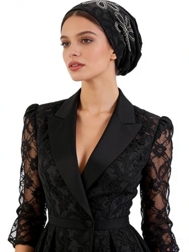 Crochet Slouchy Beanie Hat Turbans Headware for Women - color: Bea07 - Black