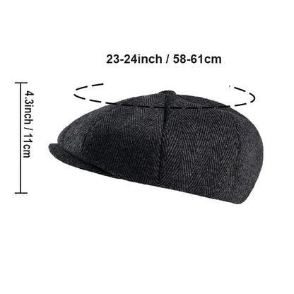2 Pack Newsboy Cap Peaky Herringbone Baker Boy Flat Caps for Men Women (Black and Gery)
