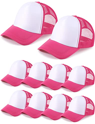 Tarpop 10 Pcs Sublimation Blank Trucker Hats Bulk - color: Hot Pink and White