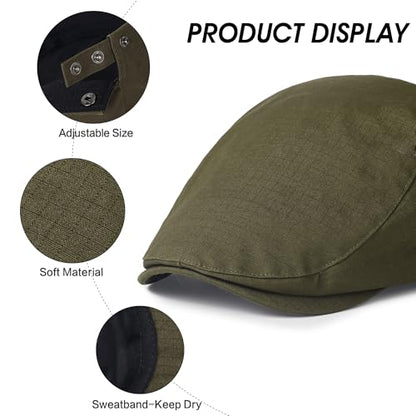 2Pcs Men's Newsboy Cap Cotton Flat Ivy Gatsby Driving Hat - color: 2b3-black+armygreen