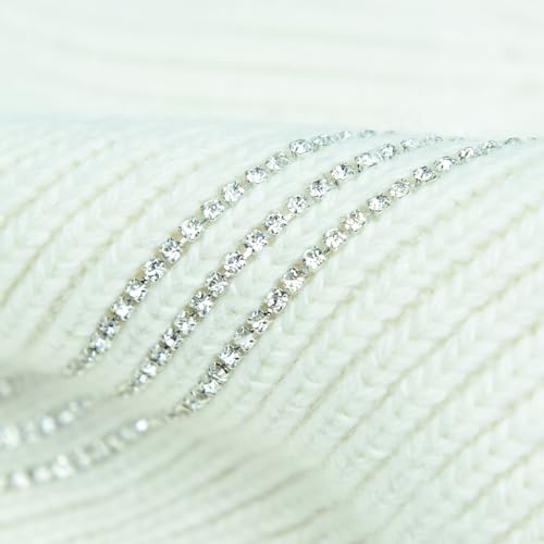 Women's Knitted Angora Wool Hat for Autumn and Winter Warm and Stylish with Rolled Brim and Slanted Rhinestones Cap - color: A-beige