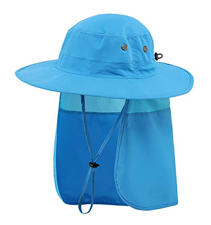 Home Prefer UPF50 Mens Sun Hat with Neck Flap Quick Dry UV Protection Cap Womens Wide Brim Fishing Hat Neck Flap Beach Garden - color: Sky Blue