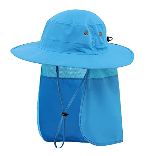 Home Prefer UPF50 Mens Sun Hat with Neck Flap Quick Dry UV Protection Cap Womens Wide Brim Fishing Hat Neck Flap Beach Garden - color: Sky Blue
