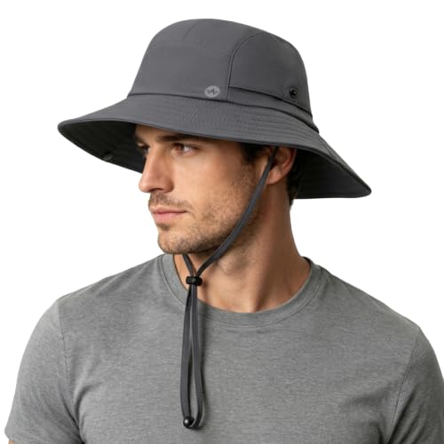 WANDER Sun Bucket Hat UPF 50+ Quick-Dry Wide Brim Fishing Boonie - color: Dark Grey