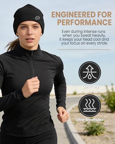 HASAGEI Thermal Running Hat - Men's Skull Cap Cycling Cap Under Helmet for Winter - color: Black+black