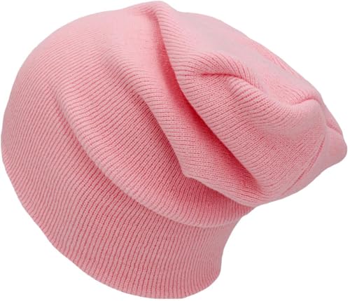 KBETHOS Made in USA Classic Men's Women's Cuffed Folded Acrylic Knit Beanie Hat Solid Unisex Cold - color: Light Pink Solid Long Beanie