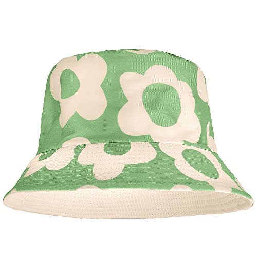 Falari Reversible Bucket Hat for Men Women Summer Travel Beach Outdoor Fishing Hat 100% Cotton - color: J899-green-flower
