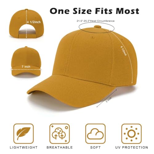 ZH Plain Adjustable Baseball Cap - Lot of 12 Unisex Blank Design Caps - color: Gold