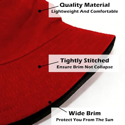 Bucket Hat for Men and Women 2-in-1 Reversible Sun Protection Fashion Flat Top Cap for Fishing Travel Beach Sports - color: Red-black