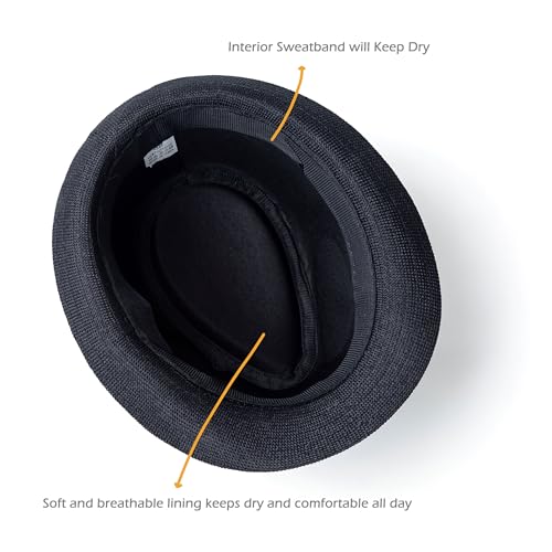 Classic Short Brim Fedora Summer Beach Trilby Hat - color: Black Band-black
