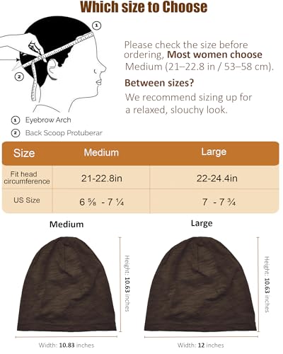 100% Cotton Thin Summer Slouchy Beanie Hat for Women Men Chemo Cap - color: 1pc Dark Coffee, size: Large