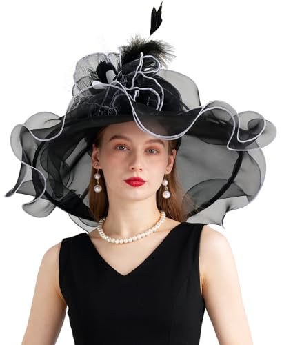 Women Organza Derby Hat Fascinator Tea Party Wedding Church Derby Hat Fascinator Hats Dual-use - color: 02c Black