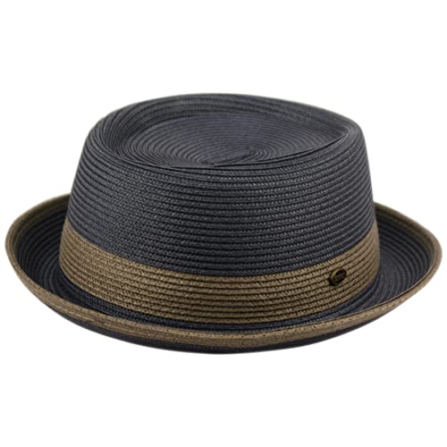 Men's Fancy Summer Straw Pork Pie Derby Fedora Upturn Brim Hat - color: F2809navy, size: Large-X-Large