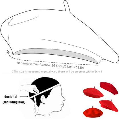 Women French Beret Hat Solid Artist Hat Wool Beret Winter Warm Beanie Cap - color: Red