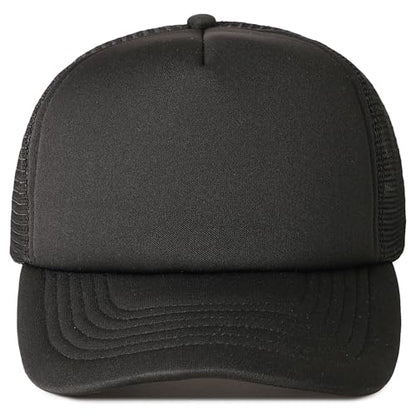 MIRMARU 5 Panels Blank Foam Front Two Tone Solid Trucker Mesh Back Baseball Cap with Adjustable Snapback Strap - color: Solid-black