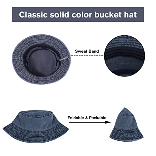 Washed Cotton Bucket Hats Packable Summer Beach Cap for Men Women - color: Ce-bh-khaki-orange-navy