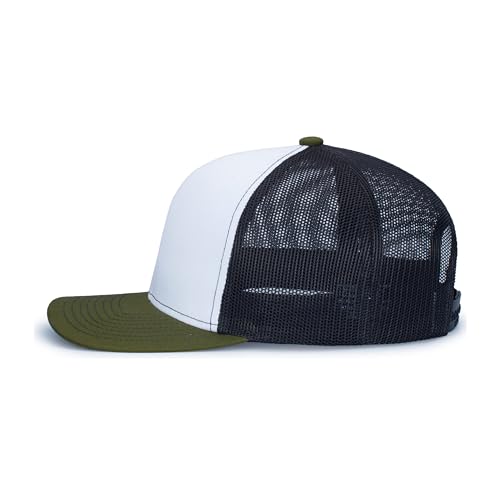 Pacific Headwear Contrast Stitch Trucker Snapback - color: White/Light Charcoal/Moss