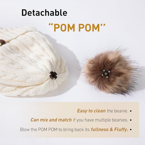 Comhats Wool Beanie with Ear Flaps and Removable Pompom, Winter Warm Hat - color: 95566a_black