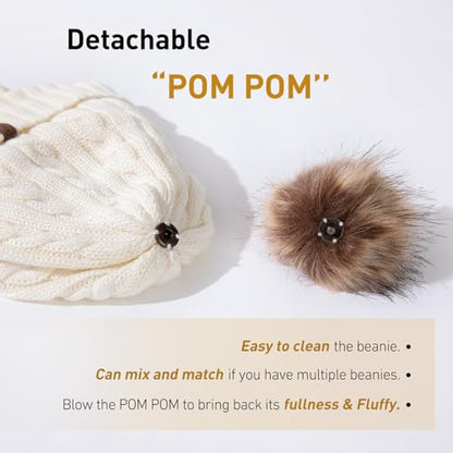 Comhats Wool Beanie with Ear Flaps and Removable Pompom, Winter Warm Hat - color: 95566a_black