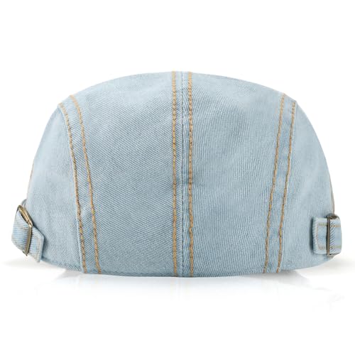 Mens Herringbone Tweed Newsboy Cap Flat Ivy Gatsby Hat Adjustable Cabbie Cap for Women - color: Denim Light Blue