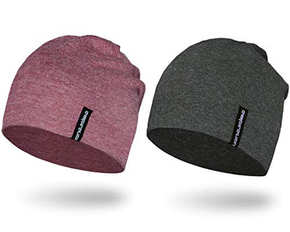 EMPIRELION Mens Running Beanie Hat, 9" Lightweight Helmet Liner Skull Cap - color: Dark Grey Mel. + Ruby Wine Mel.