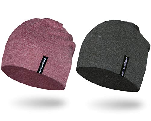 EMPIRELION Mens Running Beanie Hat, 9" Lightweight Helmet Liner Skull Cap - color: Dark Grey Mel. + Ruby Wine Mel.
