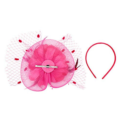 ACTLATI Fascinators Hat for Women Tea Party Headpiece Wedding Cocktail Flower Mesh Feathers Hair Clip 20s Flapper Fascinators - color: A10-rose Red