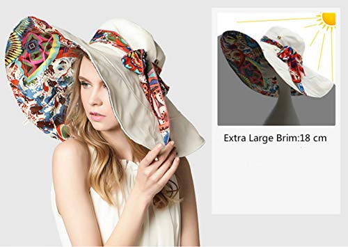 iHomey Packable Shapeable Extra Large Brim Floppy Sun Hat Reversible UPF 50+ Beach Sun Bucket Hat - color: A-beige