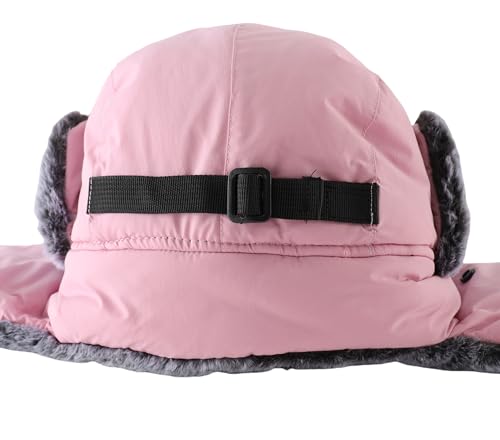 Connectyle Trapper Hat for Men Women Faux Fur Trooper Trapper Winter Hat with Ear Flaps Waterproof Ushanka Hunting Hats - color: Pink
