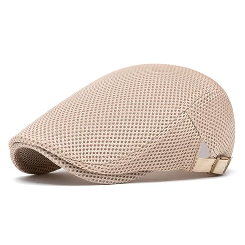 Mens Mesh Cap Flat Ivy Gatsby Newsboy Beret Driving Hat Adjustable Breathable Summer Hats - color: Khaki