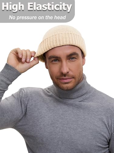 Wool Short Fisherman Beanie for Men Women Double Cuffed Skull Caps - color: 1pcs-apricot