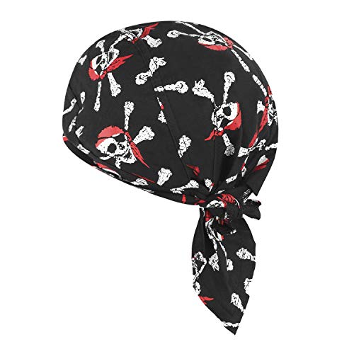 Greenery-GRE Head Tie Quick Drying Cycling Cap Headband Skull Beanie Bandana Do Rags Moisture Wicking Pirate Hat Helmet Liner - color: Skeleton, Red+white+black