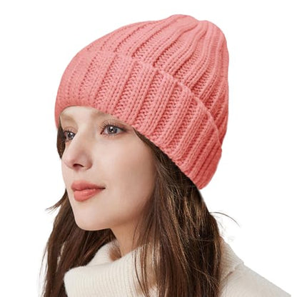 ZOORON 1&2 Winter Beanie for Women Soft Warm Slouchy Knit Hat Ski Stocking Cuffed Cap - color: Skin Pink
