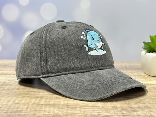 Adjustable Embroidery Animal Baseball Hat for Kid Toddler Child - color: Dolphin (Washed Black)