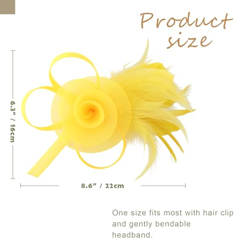 DRESHOW Fascinators Hats for Women Tulle Feather Tea Party Fascinator Hats - color: Bright Yellow