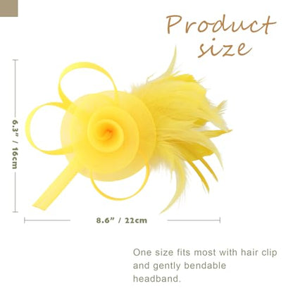DRESHOW Fascinators Hats for Women Tulle Feather Tea Party Fascinator Hats - color: Bright Yellow