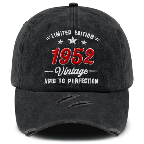 3D Embroidered Birthday Vintage Baseball Cap for Men Women, Washed Distressed Classic Cotton Adjustable Ideal Hat - color: 1952 Year