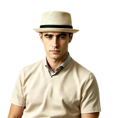 Unisex Adults Men Women Straw Pork Pie Hats Summer Sunhats Outdoor Fedora Party Trilby Caps US Size 7 1/8-7 1/4 UK Size M-L - color: Beige