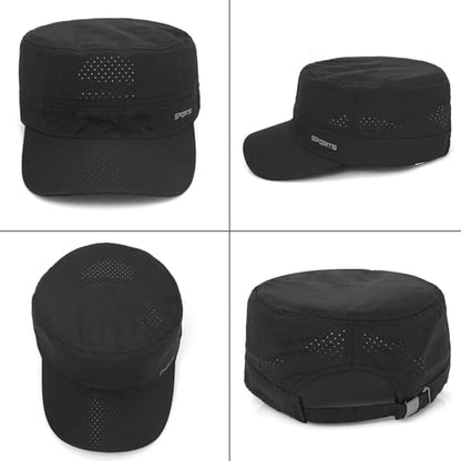 Army Cadet Cap for Men Military Style Flat Top Quick Dry Hat - color: Black