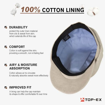 XL XXL Oversized 8 Panel Natural Linen Flat Cap Newsboy Hat Lightweight Summer Cooling Golf Outdoor Eco-Friendly - color: Beige(elastic), size: Medium-Large