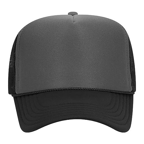 Ashen Fane Polyester Foam Front 5 Panel High Crown Mesh Back Trucker Hat - color: Blk/Ch.gry/Blk