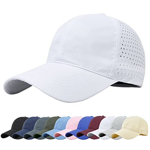 Enwokran Men Quick Dry Sport Baseball Cap, Athletic Fitted Cap Mesh Adjustable Plain Hat Running Trucker Hat for Women - color: White