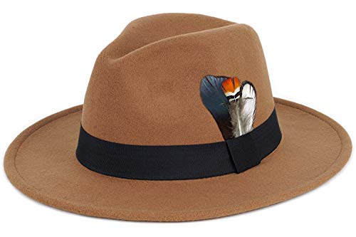 Classic Fedora Hats for Men & Women Wide Brim Felt Hat Panama Dress Fedora Hat - color: A-khaki, size: Large-X-Large