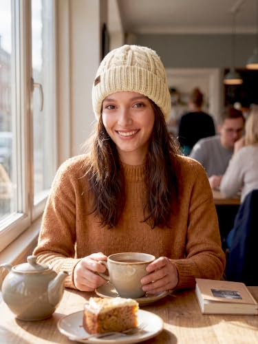 Winter Hats for Women Cable Knit Chunky Skull Cap Fleece Lined Thick Fold Cuff Beanie hat - color: Oatmeal, style: Cross Jacquard