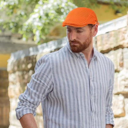 Xinveen Men's Mesh Cap Breathable Summer Newsboy Hat Adjustable Beret Ivy Cap Irish Cabbie Driving Hunting Hats - color: Orange