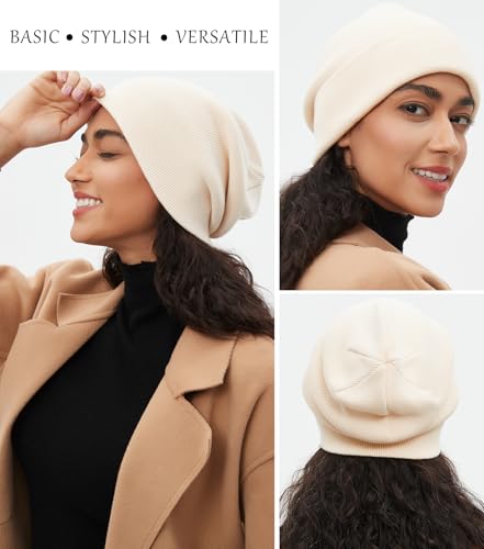 ROYBENS 100% Cotton Beanie Hat for Women Men Warm Winter Hats Knit Beanies - color: Beige