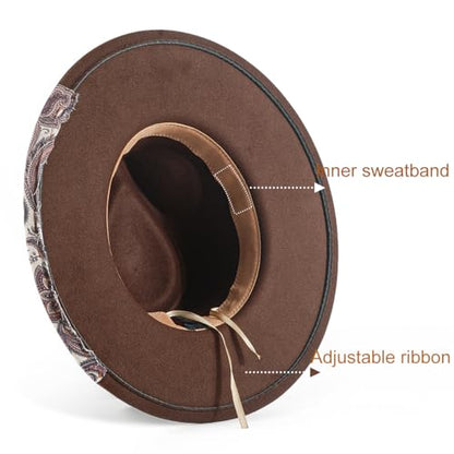 Big Brim Fedora Mens Women Boho Hat Handmade Dress Up Hats - color: Brown