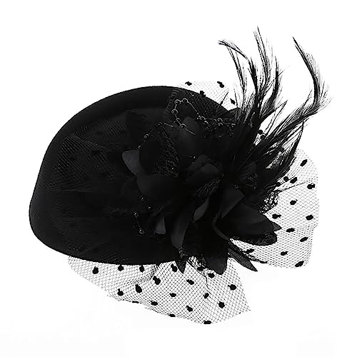 Fascinators Hats Pillbox Hat for Girl and Women - color: Black-fascinator With Flower Feather